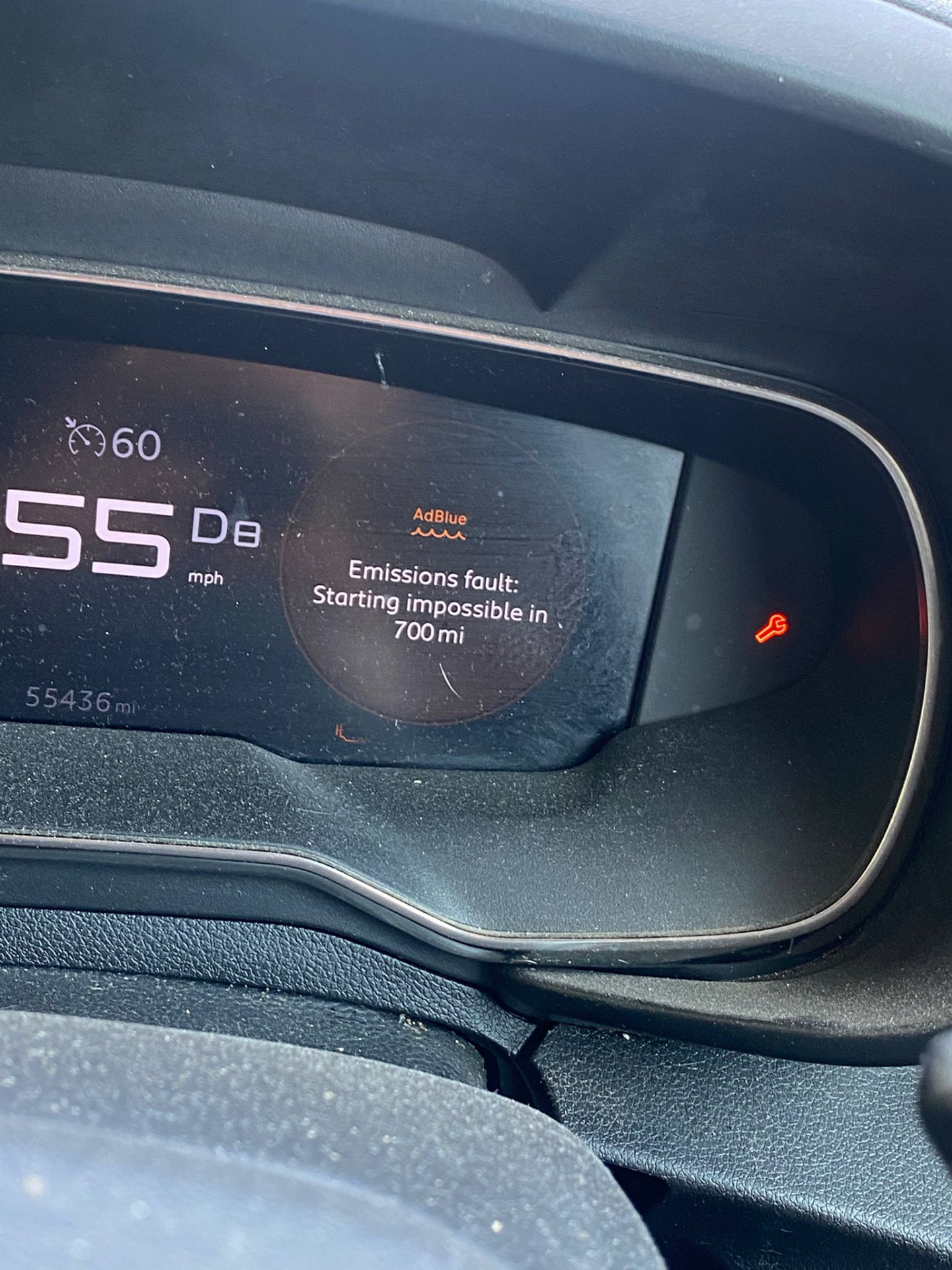 Customer dashboard warning before TorxTuning AdBlue work, job photo 3